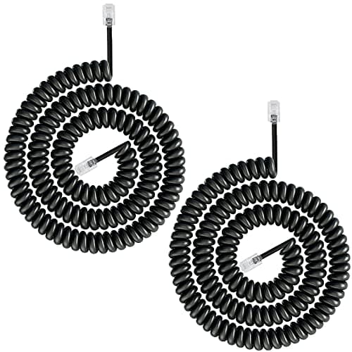 Image of Uvital Telephone Phone Handset Cable Cord, Coiled Length 1.2 to 10 Feet Uncoiled Landline Phone Handset Cable Cord RJ9/RJ10/RJ22 4P4C(Black,2 PCS)