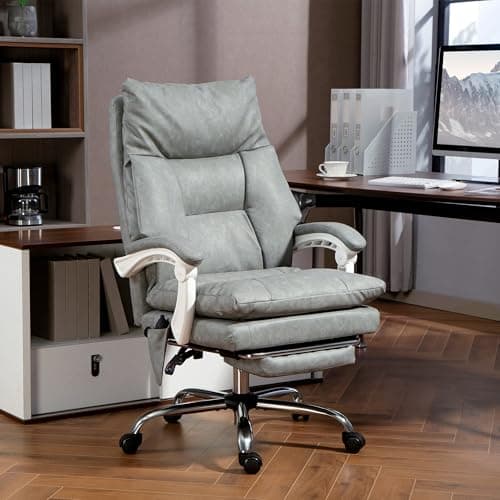 Image of ATOMSTACK MAKER HOMELEN Faux Leather Office Chair with Inflatable Lumbar Support, 135° Reclining Back, Retractable Footrest & Adjustable Height – Grey Executive Ergonomic Computer Chair