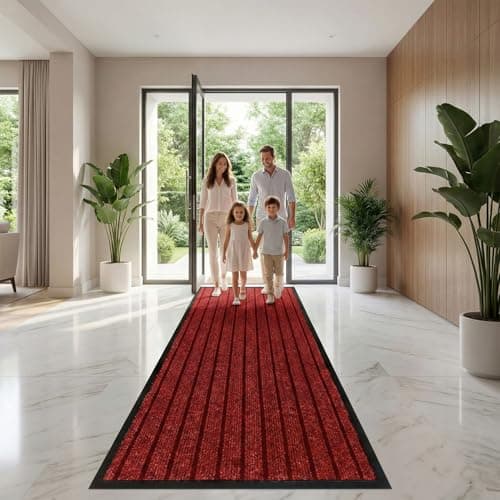 Image of Rugs Inn Rubber Runner Rug for Hallways - Heavy Duty Anti Slip PVC Backing Runners Perfect for Mud-Rooms Muddy Wet Shoes and Paws(Red, 60 x 180 cm)