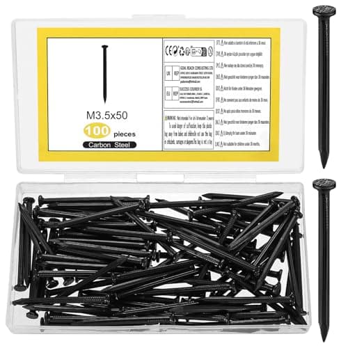 Image of 100 Pcs Masonry Nails Set, Assorted Round Flat Head Wall Nails for Woodworking, Tacks for Wood Furniture Concrete Picture Hanging DIY Crafts Home Repairs (50mm/1,97 Inch, Black)