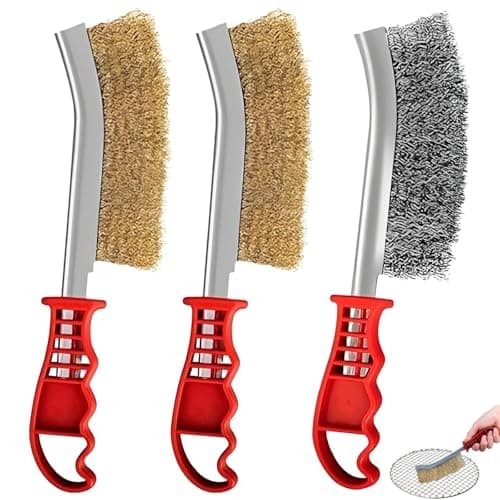 Image of 3 Pcs Hand Wire Brush Set, Wire Brush, Heavy Duty Hand Tools, Carbon Steel Bristles, Brass Brushes, Long Handled Brass Coated Brushes, for Cleaning Rust, Paint and Welding Slag
