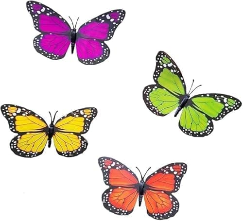 Image of Neel Saanjh Bright Colorful Garden Butterfly Decorations Clips, Effortless Attachment to Plants, Curtains, Flower Pots, Garden Fences, Balconies, Lightweight, Reusable Butterflies, Pack Of 4