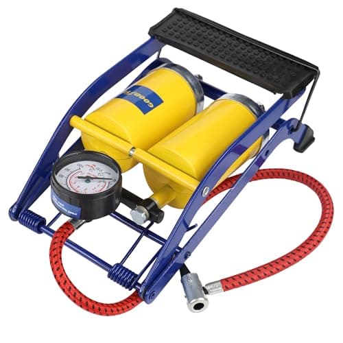 Image of Goodyear Heavy Duty Double Barrel Foot Pump for Camping| Suitable for inflating tyres, sports equipment, camping accessories| Easily read pressure gauge| Thumb lock lever with valve connector