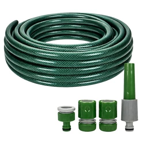 Image of 15M Reinforced Heavy Duty Garden Hosepipes with Nozzles & Fittings – Flexible, All Weather, High Pressure – for Irrigation, Car Wash & Gardening – with 3 Hose Connectors & Tap Adapter