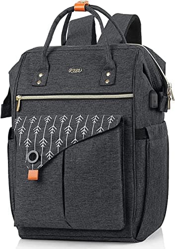 Image of RJEU Backpack Womens, Waterproof School Backpack Gifts, Laptop Rucksack for Women with USB Charging Port Fits 15.6 Inch, Anti Theft College School Bag Gifts for Girfriend, Black