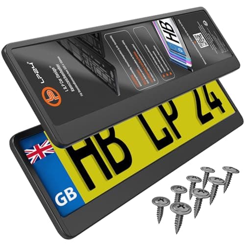 Image of 2x Number Plate Holder for Car - License Plate Holder - Black - for UK Registration Plates - 520 x 110 mm - 8 Screws - Universal - Reg Plate Holders - fits for Car Caravan Trailer etc. - 52 x 11 cm