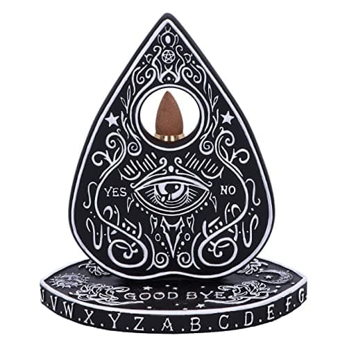 Image of Nemesis Now Spirit Board Planchette Backflow Incense Burner 15cm, Resin, Black, Spirit Board Incense Holder, Black and White Spirit Board Design, Cast in Resin, Hand-Painted, Holds Incense Stick