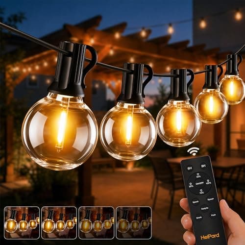Image of HeiPard Garden Outdoor String Lights Mains Powered, 32.8ft 10M 15+1 G40 Outside Festoon Lights with Remote, 3 Modes Dimmable Timer Waterproof Shatterproof Bulbs for Patio Backyard Gazebo Pergola