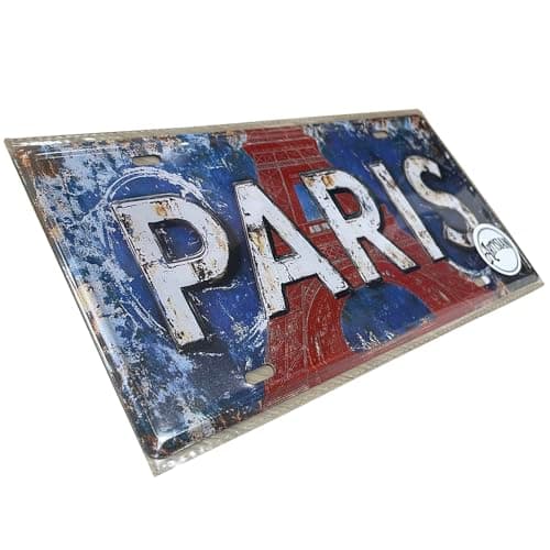 Image of Paris Vintage Metal Sign 30 x 15 cm - Retro Tin Sign with Eiffel Tower Motif - French City Sign for Wall Decoration