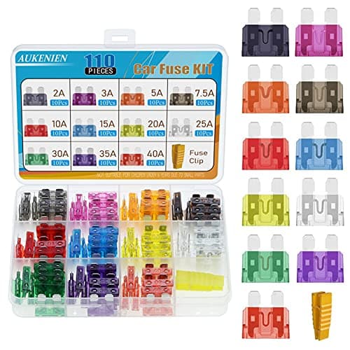 Image of AUKENIEN Car Fuses Standard Blade Kit 11 Values 110pcs 2A 3A 5A 7.5A 10A 15A 20A 25A 30A 35A 40A Amp Auto Fuse Standard Blade Assortment and 1pc Fuse Clip