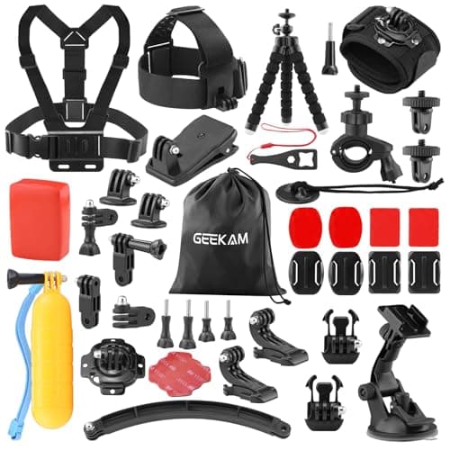 Image of GeeKam Action Camera Accessories Kit - Compatible for GoPro, AKASO, Campark, Crosstour, APEMAN, COOAU, Apexcam, SJCAM, WOLFANG, Surfola Waterproof Underwater Sports Camera