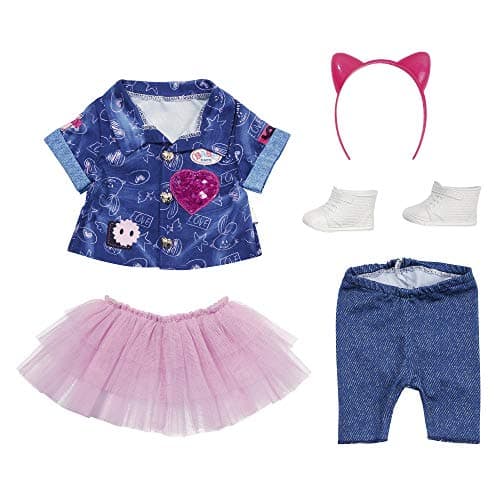 Image of BABY born Deluxe Jeans Dress Toy Set for 43 cm Doll - Easy for Small Hands, Creative Play Promotes Empathy & Social Skills, For Toddlers 3 Years & Up - Includes Shirt, Leggings, Headband & More