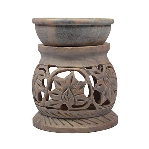 Image of Swadeshi Desire Handcrafted Soapstone Aroma Burner Oil Diffuser and 1 Tea Light Candle (Natural) (Natural)