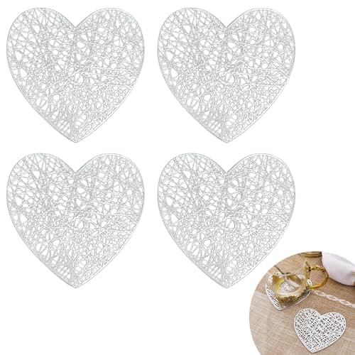 Image of Coasters Set of 4 Silver Hollow Heart Coaster for Drinks, Decorative Drinks Coasters and Everyday Use Coaster, Heatproof and Reusable, Ideal for Coffee Table, Home or Office Setting
