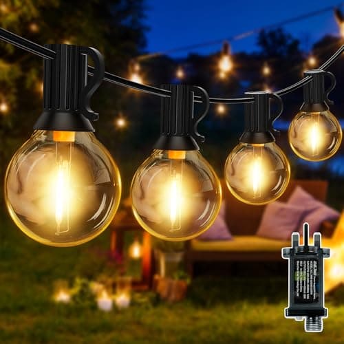 Image of Ollny 20m Outdoor Garden String Lights Mains Powered, LED Festoon Light with 24V Plug/25+2 Shatterproof G40 Bulbs/Hook, Bright Warm White Lighting Hanging for Outside Balcony Gazebo Patio Pergola