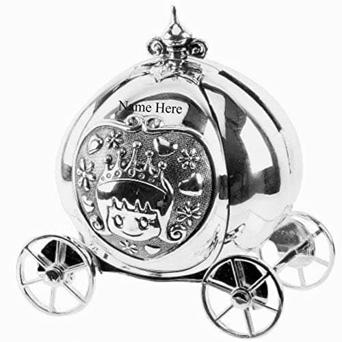 Image of [Custom] Personalised Engraved Silver-plated Cinderella Pumpkin Carriage Bank Money Box Christening / Birthday / Baby Gift