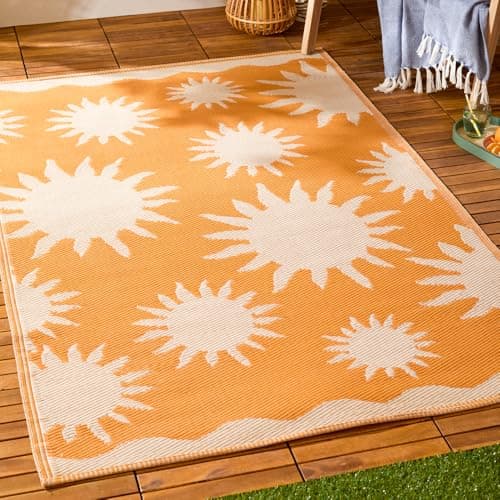 Image of furn. Summer Solstice Rug – Indoor/Outdoor Reversible Abstract Sun Weather Resistant Easy Clean Lightweight Rug (Sunrise Yellow - 120x170cm)