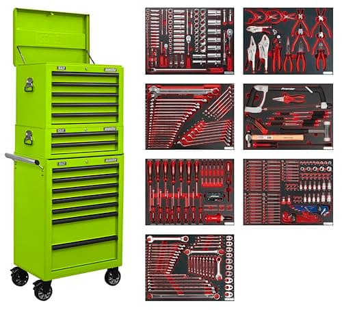 Image of Sealey 14 Drawer Tool Chest Combination with 446pc Tool Kit - Green - TBTPCOMBO7