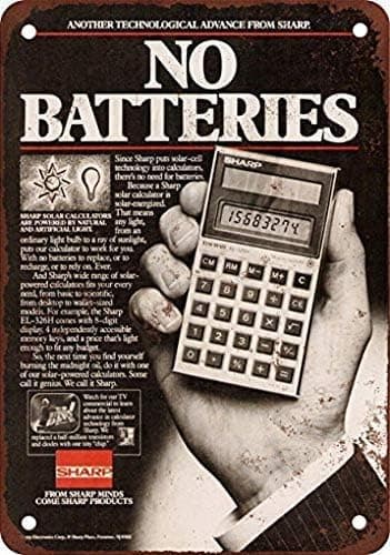 Image of Metal Tin Sign 8X12 Inches 1983 Sharp Solar Powered Calculator Coffee House Or Home Metal Sign