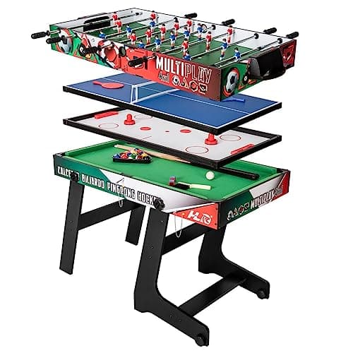 Image of HLC 4-in-1 Multi-Games Table Foldable Design with Telescopic Poles, Including Football, Billiards, Snooker, Table Tennis and Hockey, Making It Ideal for Families with Adults and Kids
