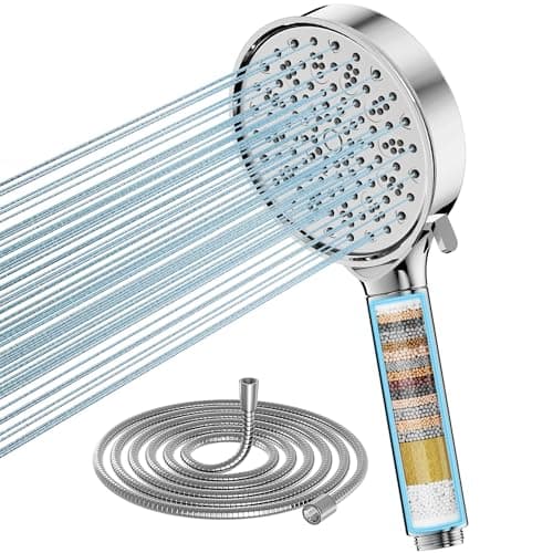 Image of Cobbe Hard Water Filter Shower Head and Hose with 20 Stage Filter, 6 Spray Jet Modes High Pressure Bathroom Shower Head, Large Powerful Handheld Showerhead for Residual Chlorine Remove