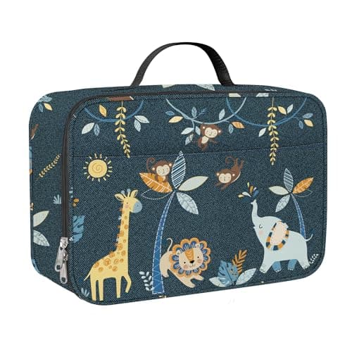 Image of Clastyle Forest Animal Insulated Kids Lunch Bag Leaf Large Thermal Cooler Bag for Boy Picnic School Toddler Lunch Box Tote,Black