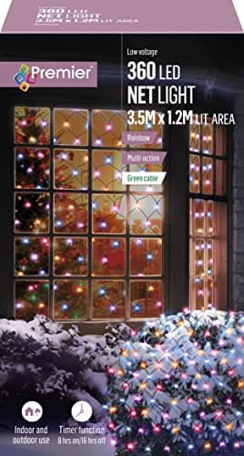 Image of Premier Net Light 360 LED Lights 3.5 X 1.2m Multi Action Timer Function - Rainbow