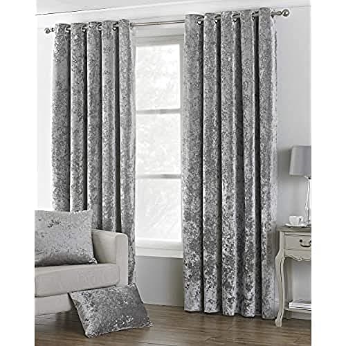 Image of Paoletti Verona CRUSHED VELVET Eyelet Curtains, 90" x 72" (229 x 183 cm), Silver