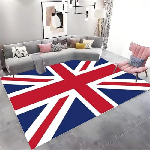 Image of HONGXIU Vintage Union Jack Rug, 60x110cm Red/White/Blue Design Union Jack Rug, Low Pile, Non-Slip Washable, Easy To Maintain Durable Floor Mats, Suitable for Living Room, Bedroom, Office Decor