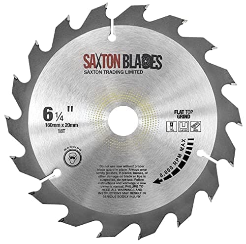 Image of Saxton Flat Top TCT Circular Saw Blade 160mm x 18T x 20B + 16mm Ring fits Bosch Makita etc