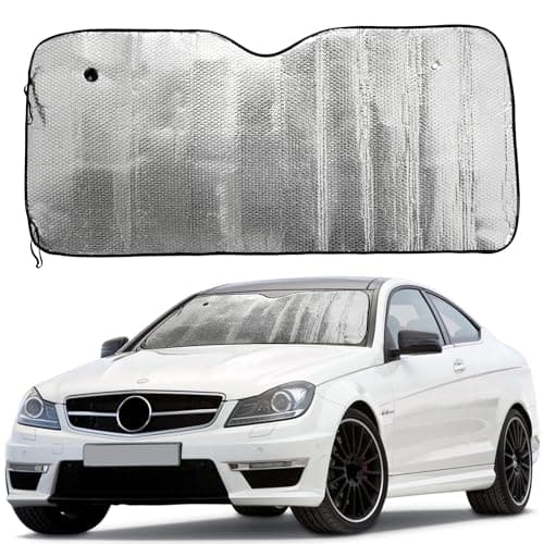 Image of PLASTIFIC Universal Foldable Silver Car Windshield UV Visor Cover Front Rear Window Shade to Block UVR Keeping Your Vehicle Cooler (Silver, 130 x 60cm)