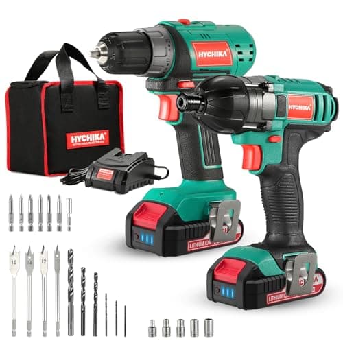 Image of HYCHIKA Cordless Drill Driver 18V, Electric Screwdriver 35 N.m, Impact Driver 160 N.m, Combi Drill, 21+1 Torque Set, 2-Speed, LED Light, 2 x 2.0AH Battery, Charger for Home and Garden DIY