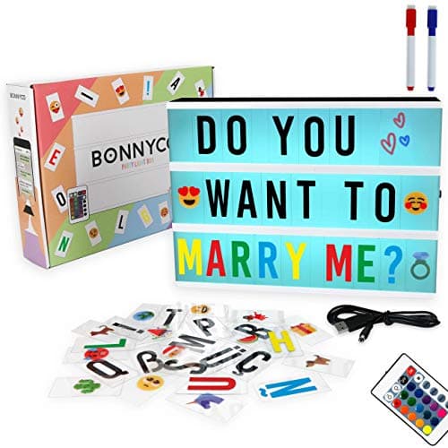 Image of BONNYCO Cinema Light Box Color Changing with 400 Letters and Emojis, Remote Control and 2 Markers. Led Light Box 16 Colors Home Office, Room Decor. Led Letters Board, Gifts for Women Men, Christmas