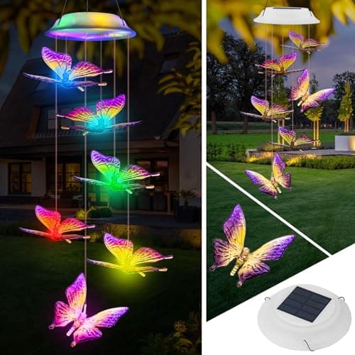 Image of Solar Wind Chimes, Color Changing Butterfly Lights, Waterproof Solar Powered Wind Chimes for Garden, Hanging Lights Romantic for Outdoor Decor, Gifts for Women Birthday Christmas