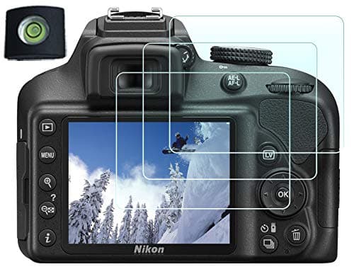 Image of HUIPUXIANG Screen Protector for Nikon D3500 D3400 D3300 D3200 D3100 Camera(for accessories) with Hot Shoe Cover,0.3mm High Definition 9H Hardness Optical LCD Premium Glass Protective Cover [3+1 Pack]