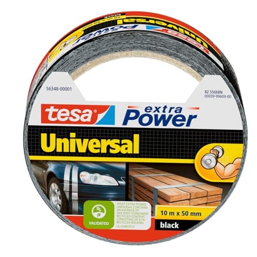 Image of tesa extra Power Universal Duct Tape - Adhesive Tape with Extra Strong Hold and Versatile Use - For Repairs, Fastening, Sealing and More - Black - 1 roll - 10 m x 50 mm