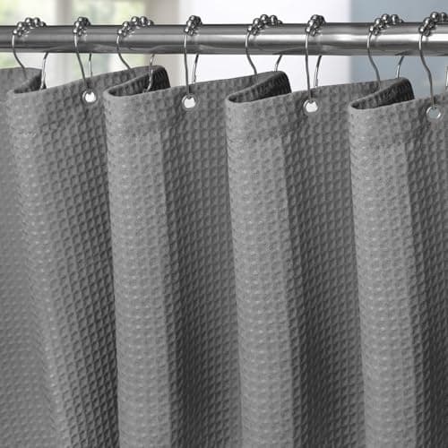 Image of VANZAVANZU Shower Curtain for Bathroom with Metal Hooks Waffle Fabric Shower Curtain Heavy Duty Bath Curtain for Wet Room Bathtub Shower Stall, Weighted Hem, Water Resistant - 182 x 182cm (Dark Grey)