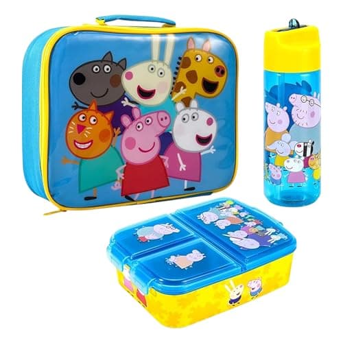 Image of Zawadi Global Kids Childrens Lunch Box Set – Insulated Lunch Bag, Multicompartment Lunch Box & 580ml Water Bottle - School Travel Lunch Food Set, BPA Free (Peppa Pig)