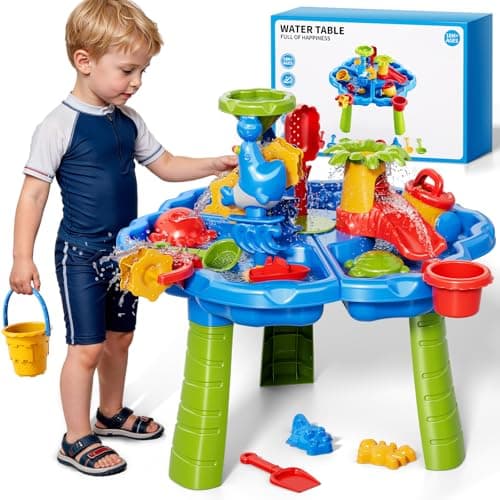 Image of KukuFun Sand and Water Table for Toddlers 1-3, Kids Outdoor Activity Water Tables with Beach Fun Sand Toy, Summer Outside Toys Water Playset for Toddler Boys Girls Ages 2 3 4 5 6 7 8