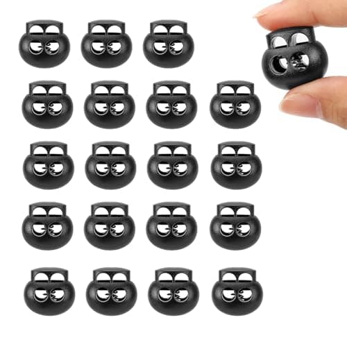 Image of Cuixia 20 Pack Drawstring Toggles, Heavy Duty Black Cord Locks, Double Hole Spring Locks for Drawstrings, Oval Toggle Stoppers, Durable Drawcord Fasteners for Bags, Hoodies, Jackets