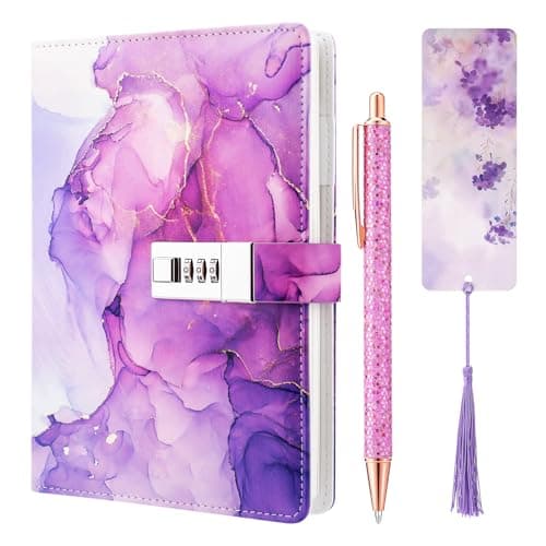 Image of Candcamp Secret Diary with Lock for Girls,Purple UV Leather Journal with Lock Kids Password Journal Notebook Kit with Pen Bookmark for Back to School Birthday Festival Present