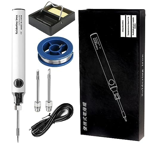 Image of Treedix Soldering Iron Kit, 8W Welding Tools with Adjustable Temperature 330 to 450℃, Cordless Electric Soldering Iron/USB Charging Cable/Soldering Stand/3pcs Tips for Soldering and Repair (White)