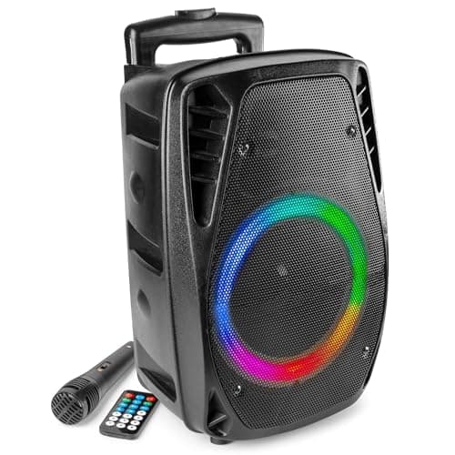 Image of Fenton FT8LED-MK2 Portable PA Speaker System 8" with Bluetooth, Wired Microphone, Light Effect, Rechargeable Battery, Remote Control & AUX Input – 300W Wireless Party Speaker