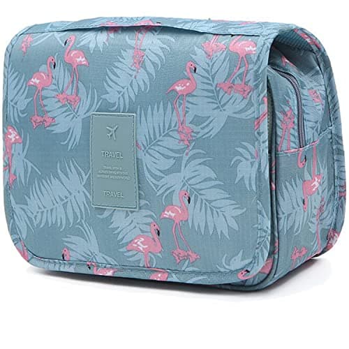 Image of Travel Toiletry bag, Hanging Toiletries Wash Bag Makeup Cosmetic Organizer Bags for Women Girls Kids Waterproof Foldable (Flamingo)