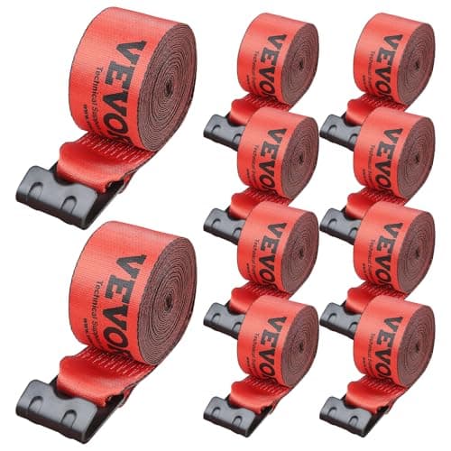 Image of VEVOR Winch Straps, 4" x 30', 6000 lbs Load Capacity, 18000 lbs Breaking Strength, Truck Straps with Flat Hook, Flatbed Tie Downs Cargo Control for Trailers, Farms, Rescues, Tree Saver, Red (10 Pack)