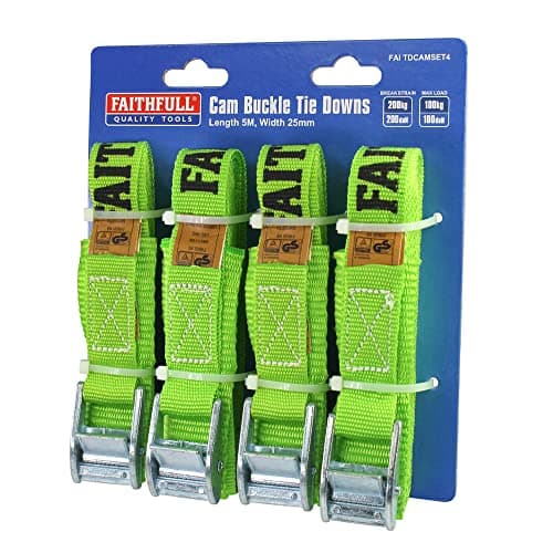 Image of Faithfull FAITDCAMSET4 Set of 4 Cam Buckle Tie Downs 5M Long x 25mm Wide