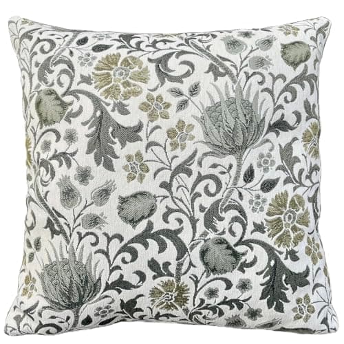 Image of Gatherington Traditional Floral Cushion Cover 45x45cm, Quality Brocade with Gold Flowers & Sage Green Vines, Backed with Silky Green Velvet, Botanical Garden, 18x18in
