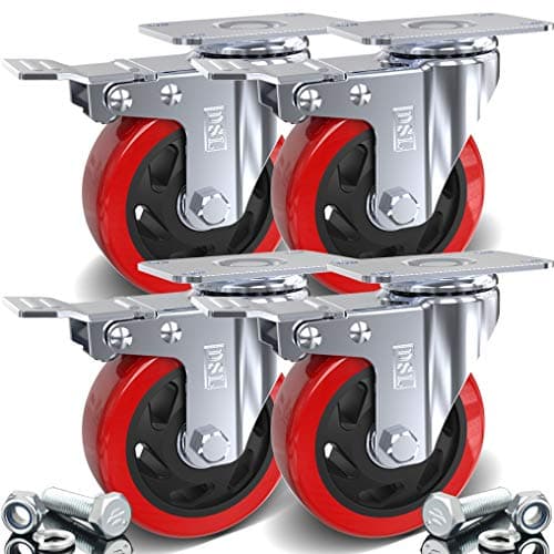Image of DSL 4 x Heavy Duty Double Bearing BRAKED 100mm Swivel Castor Wheel Trolley Furniture Caster 700KG Free Fitting