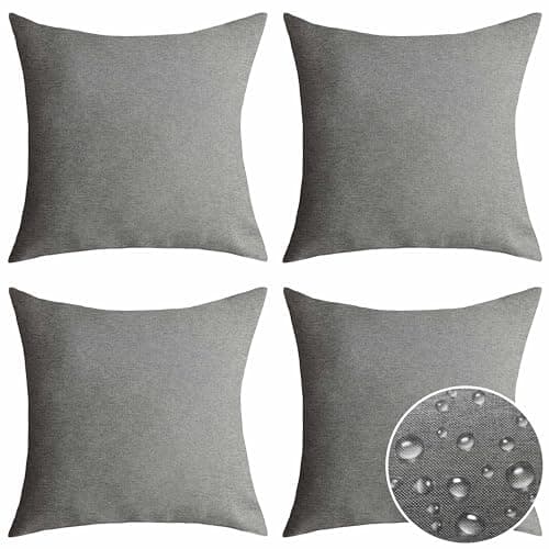 Image of Home Brilliant Outdoor Cushion Covers 45cm x 45cm Waterproof Fabric Soft Scatter Cushions Covers with Invisible Zipper, 4 Pcs, Grey