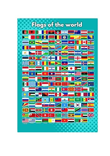 Image of Glossy Colourful Flags of the World Poster - A3 (420mm x 297mm) Geography Poster - Perfect for Home Schooling, Remote Learning Environments as Well as Classroom Decoration